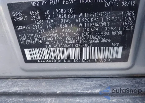 2013 Subaru Outback 2.5I from USA, damaged, VIN 4S4BRBAC4D3224889